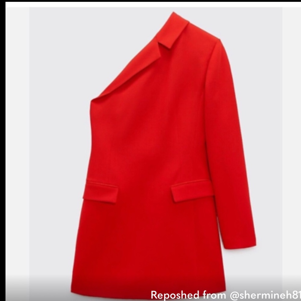 Zara Red One-Shoulder Long Sleeve Dress